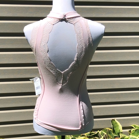 NWT Free People Pink Dale Back Cutout Lace Tank - Picture 9 of 11